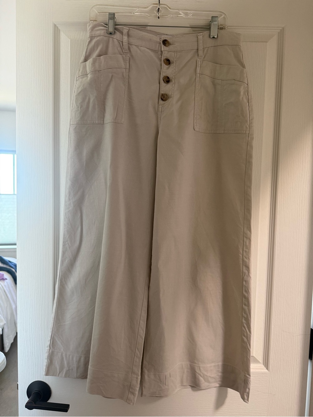 Evereve tan Linen blend cropped High-Waist Wide Leg Pants